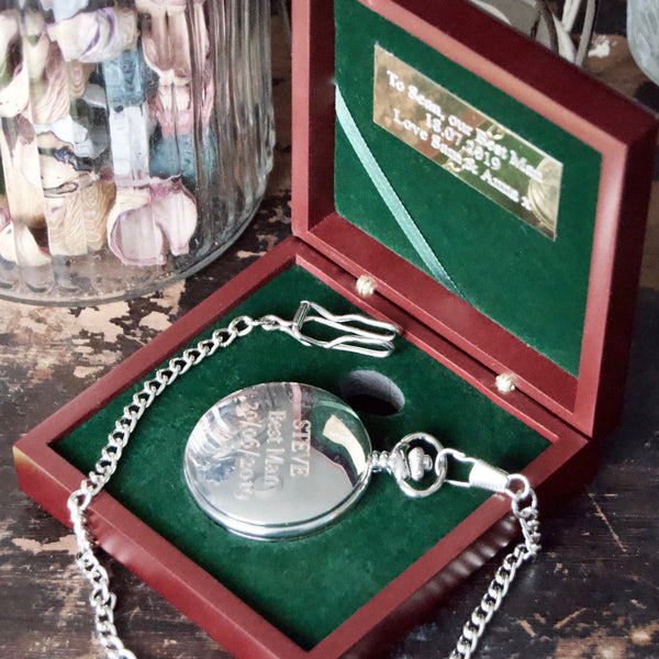 Engraved pocket watch wedding on sale gift